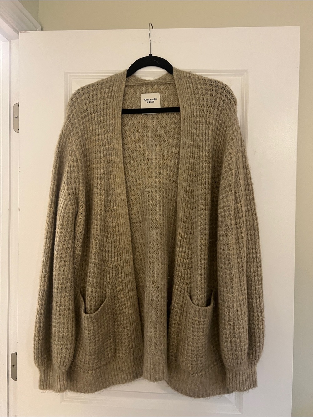 Abercrombie & Fitch Taupe Open-Front Waffle Knit Cardigan